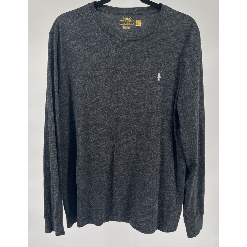 Polo Ralph Lauren Shirt Mens Large Long Sleeve Gray Crewneck Logo Classic Tee